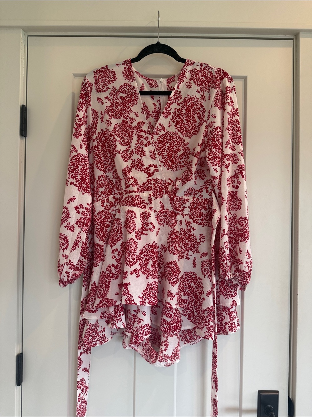 L - Womens Red Floral Romper